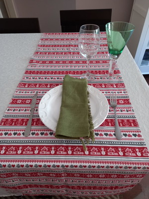 Trilho ou caminho de mesa de natal em tricoline