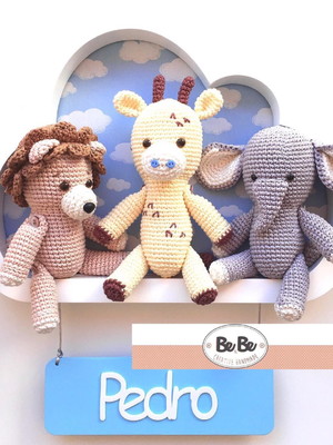 Enfeite de porta maternidade nuvem safari com led amigurumi