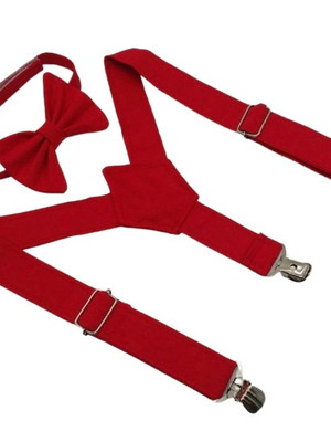 Suspensório e gravata borboleta vermelho infantil