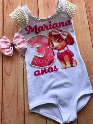 Collant da skye patrulha canina com bordado de pérolas