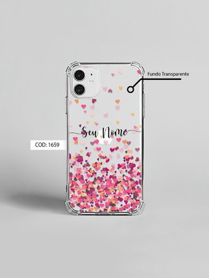 Capa capinha case de celular personalizada com nome corações