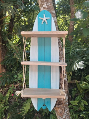 Prateleira praiana prancha surf com sisal