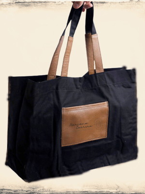 Sacola 40x33x18-nylon c/alças couro ecológico personalizada