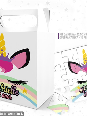 Caixinha personalizada + quebra cabeça unicórnio encantado