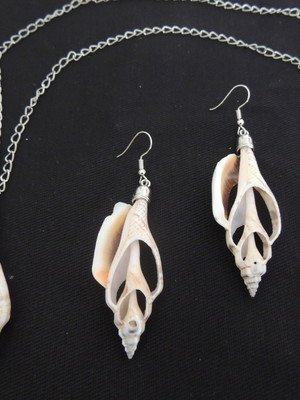 Conjunto de colar prateado com caracol cortado