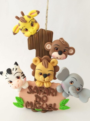 Vela topo de bolo safari em biscuit