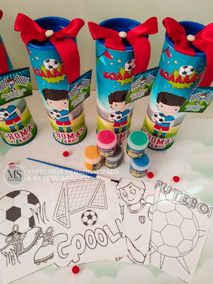 10un | tubocofre com kit 6 tintas e desenhos, futebol.