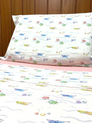 Jogo de cama júnior origami com lençol de elástico rosé