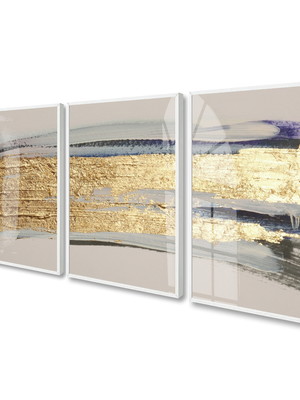 Quadro decorativo abstrato tons de dourado neutro com vidro