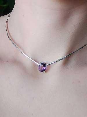 Gargantilha choker ametista natural e prata 950