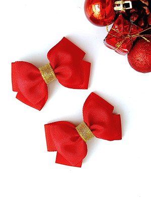 Kit com 2 laços presilhas vermelho e dourado