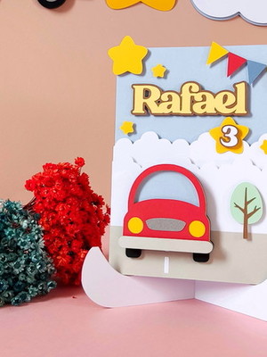 Display de mesa em papel 180g tema carrinho