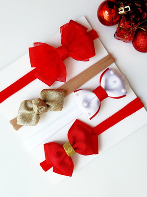 Kit 4 faixas para bebê rn vermelha/dourada/ branca/tule