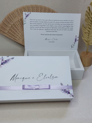 Caixa convite para padrinhos de casamento lavanda minimalist