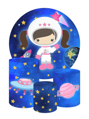 Kit capa painel redondo + trio de cilindro astronauta menina
