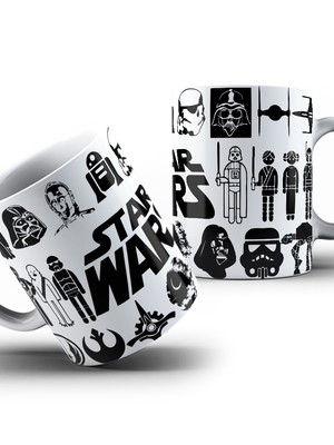 Caneca cerâmica star wars personagens branca promoção