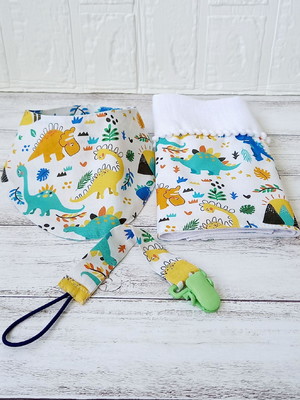 Fralda boca bandana prendedor chupeta dino dinossauro