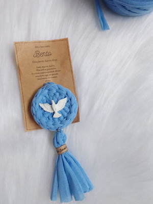 Lembrancinha mandala batizado azul bebê c/ divino e cartão