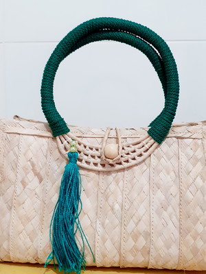 Bolsa de palha moda praia com tassel verde