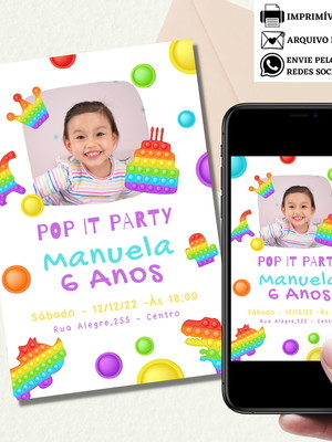 Convite pop it candy color digital virtual