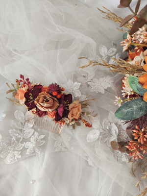 Arranjo de cabelo / grinalda de flores tons terrosos boho