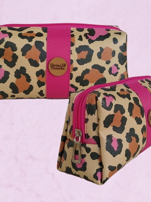 Necessaire trapézio oncinha pink