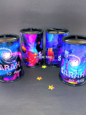 Kit porta-lápis personalizado tema galáxia com 10 unidades