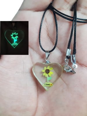 Colar girassol neon,pingente coração,nomes,datas,palavras
