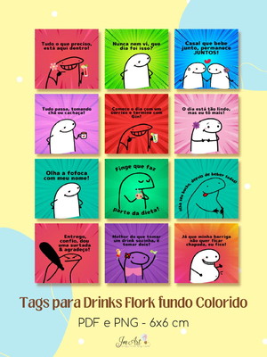 Tags para drinks #4 flork fundo colorido - arte digital