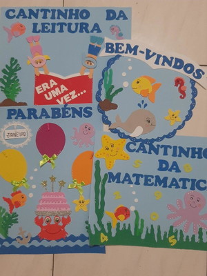 Kit com 04 paineis para sala de aula tema fundo do mar