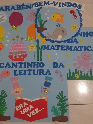 Kit com 06 painèis para sala de aula tema fundo do mar