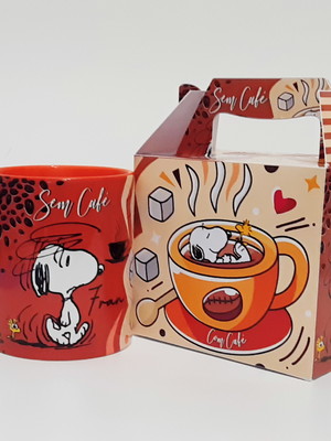 Caneca com café e sem café - alça na cor laranja