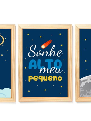 Kit 3 quadros decorativos infantil astronauta espaço foguete