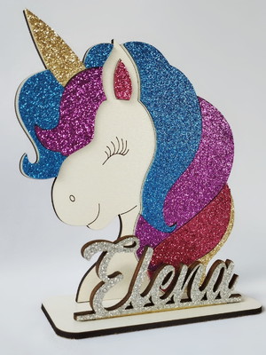 Kit 10 centros de mesa unicórnio em mdf e eva com glitter