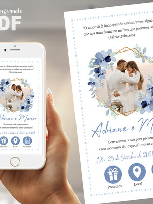 Convite de casamento azul serenity digital interativo