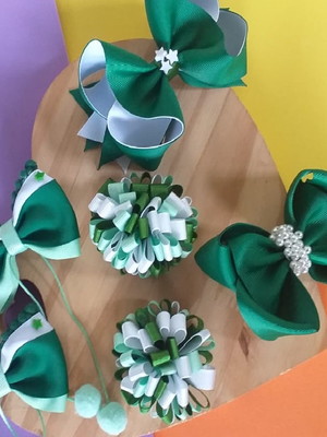 6 laços escolares verde e branco