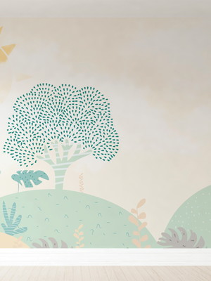 Papel de parede floresta árvore para quarto de bebê vr505