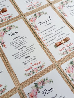Menu de mesa - menu de casamento rústico