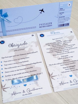 Menu de mesa - menu de casamento passagem aérea