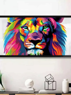 Quadro decorativo slim leão de judá colorido-31x64cm