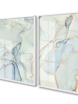 Quadro decorativo abstrato neutro marmorizado com vidro