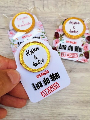 Card com moedinha de chocolate- operação lua de mel