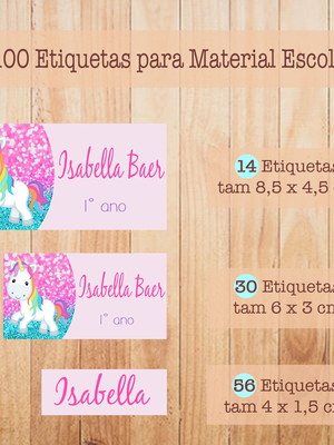 Kit adesivo material escolar unicórnio