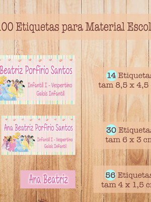 Kit adesivo material escolar princesas