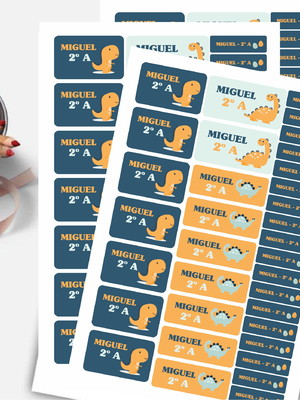 Etiquetas para material escolar dinossauro