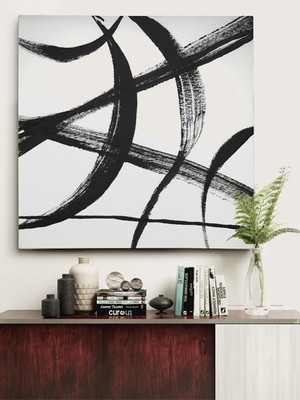 Quadro decorativo abstrato contemporâneo preto e branco