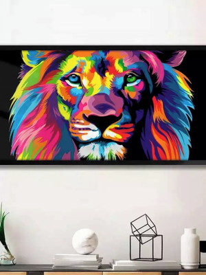 Quadro decorativo slim leão de judá colorido-31x64cm