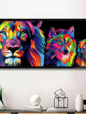 Quadro decorativo slim leão de judá lobo e cachorro-31x64cm