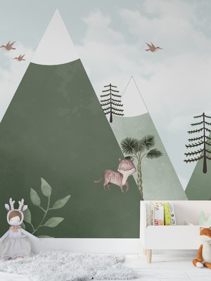 Papel de parede rapozinha floresta quarto de bebê vr405
