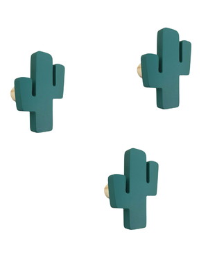 Kit 3 ganchos cabideiro de parede - cactus mdf com pintura